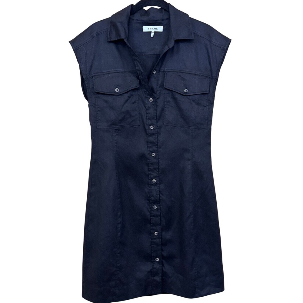 FRAME Arie Utility Shirt Dress Black S/P, quiet luxury, minimalist, classic